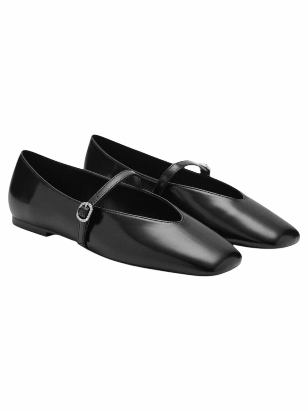 Mango Jewel Strap Glossy Mary Jane Ballet Flats Black Women Size 39/ 8.5